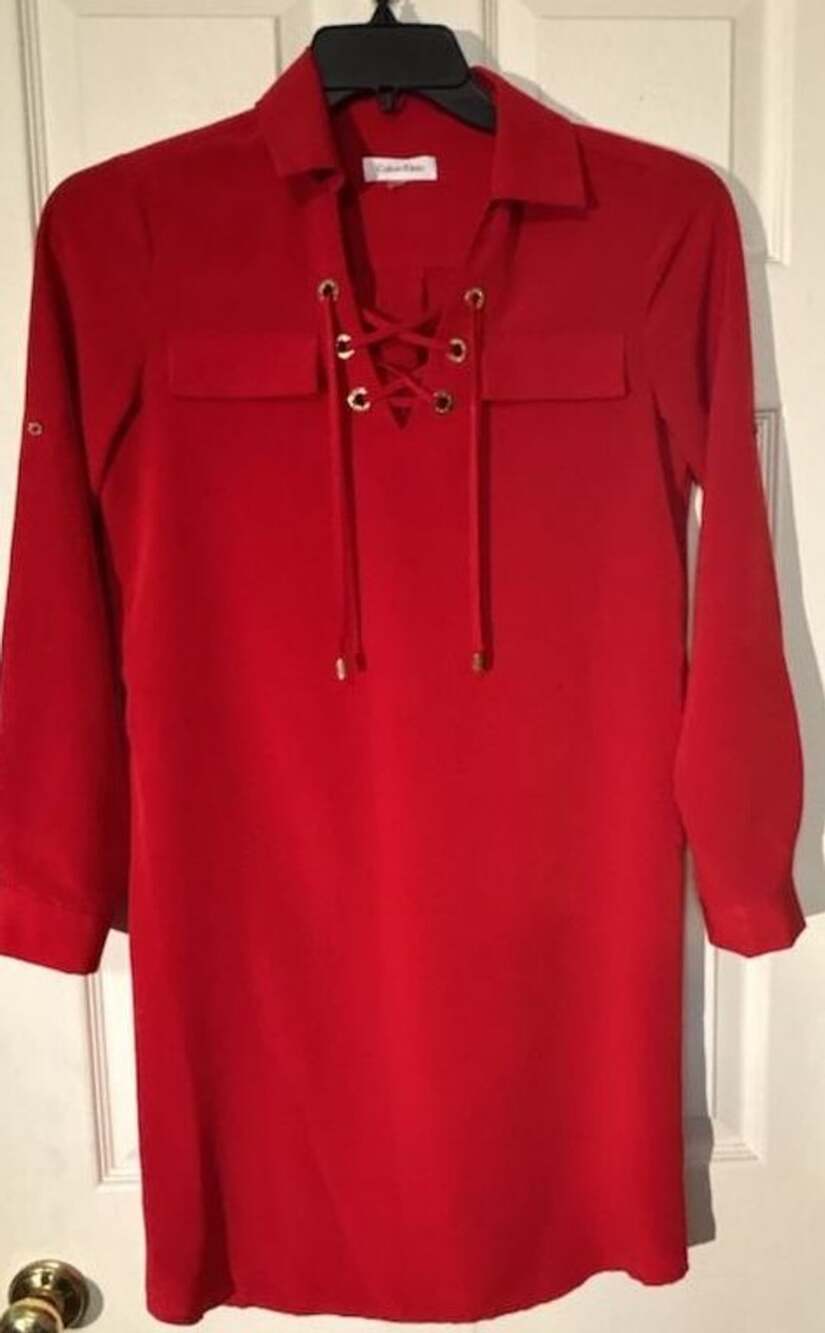 Calvin Klein Red Lace-Up Tunic Dress(missing belt)
